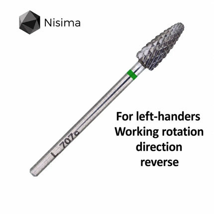 Carbide Nail Drill Bit "Corn” 5mm Green L707cK Nisima (for Left-Handers)