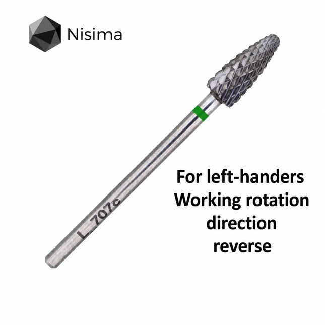 Carbide Nail Drill Bit "Corn” 5mm Green L707cK Nisima (for Left-Handers)