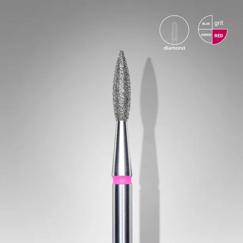 Diamond nail drill bit “Flame” Pointed 2.1*8.0 mm Red Staleks - Diamond nail drill bits