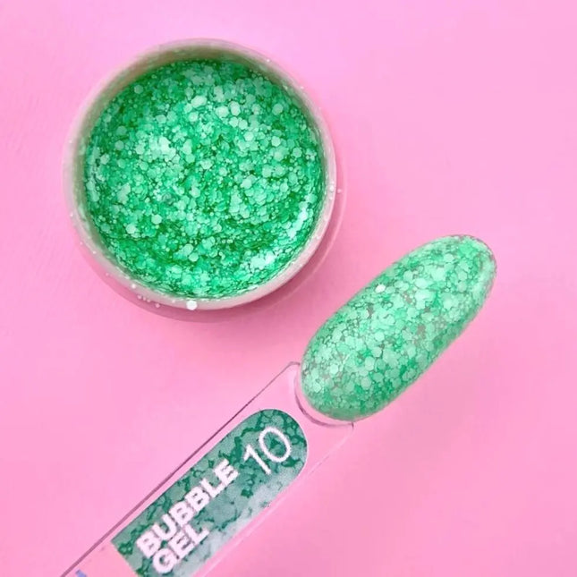 Luna Bubble Gel №10 πράσινο με λευκή γκλίτερ 5ml