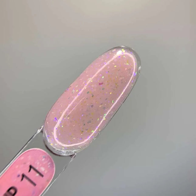 Luna Diamond Gel №11 Κοραλί Ροζ με ολογραφική φολίδα 15ml