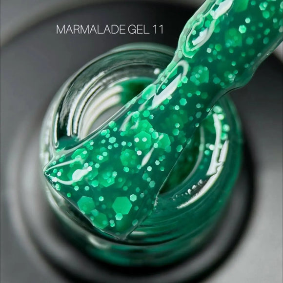 Saga Marmalade gel polish №11 green with white flakes 9ml