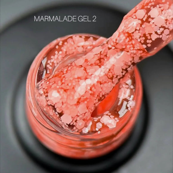 Saga Marmalade gel polish №02 soft orange with flakes 9ml