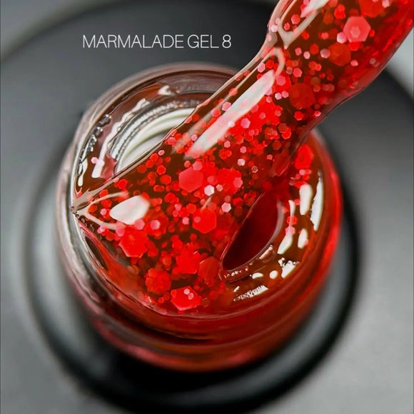 Saga Marmalade gel polish №08 red with white flakes 9ml
