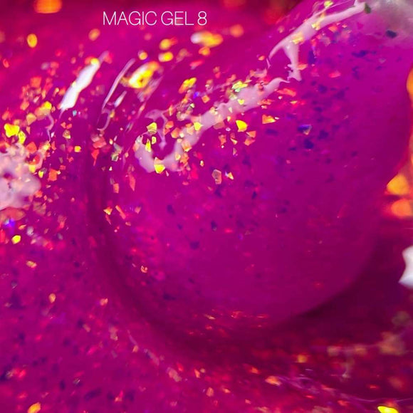 Saga Magic Gel №08 Σκούρο ματζέντα με ολογραφική φολίδα 15ml