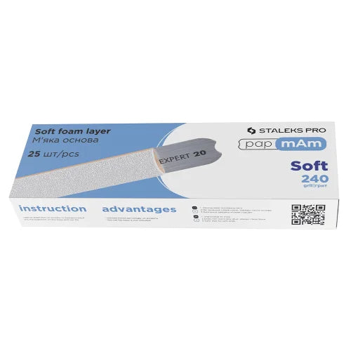 White disposable files (soft foam layer) papmAm Expert 20 240 grit (25 pcs) Staleks Pro - Disposable nail file